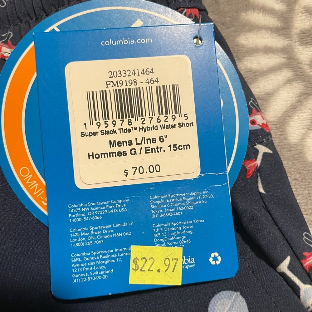 NWT Men’s Columbia PFG swim trunks‎ / water shorts 6” ins. Size L